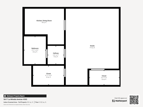 Floor plan for studio, 1 bath, 325 sqft